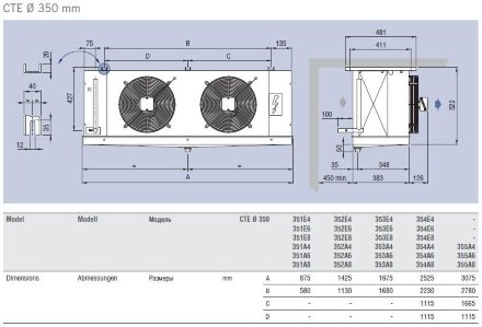 Потолочный кубический воздухоохладитель ECO CTE 353A6 ED ECO Потолочный кубический воздухоохладитель ECO CTE 353A6 ED ECO